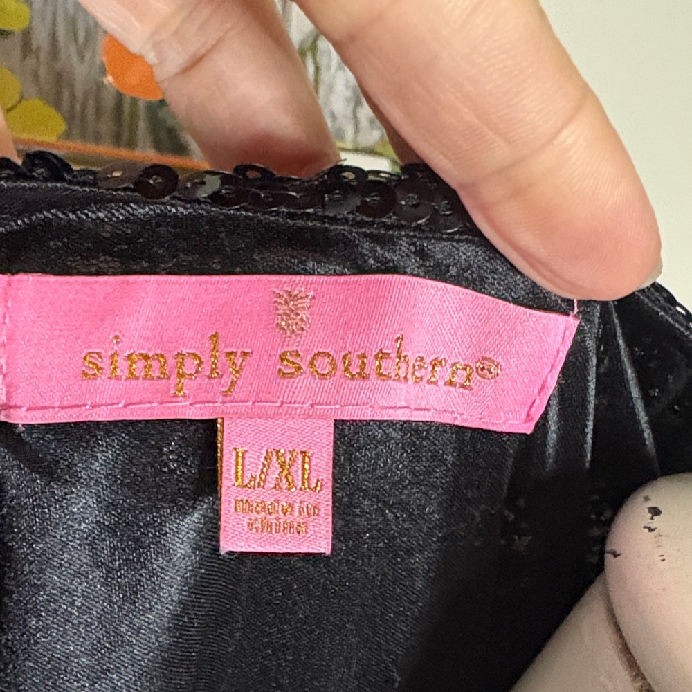 Simply Southern Black Sequin Mini Dress with Pink Cake Graphic - Picture 3 of 6